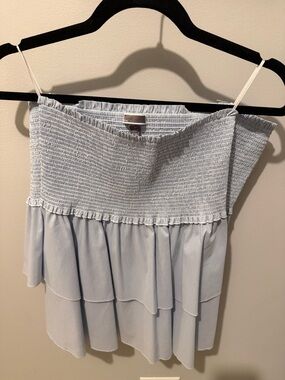 Chelsea28 Light Blue Smocked Ruffle Tiered Strapless Top